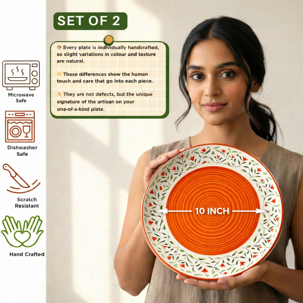 Juego de 2 platos llanos de cerámica Mittory de 10 pulgadas con espiral de cítricos, tamaño completo
