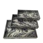 MDF Rectangular Stone Printed Multicolor Serving Tray Set  of 3