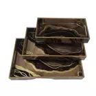 MDF Rectangular Ethnic Printed Golden Color Serving Tray Set  of 3