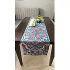 Camino de mesa de terciopelo azul brillante con diseño de alfombra decorativa impresa para 6 personas, tamaño 14 x 72 pulgadas