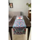 Camino de mesa de terciopelo azul brillante con diseño de alfombra decorativa impresa para 6 personas, tamaño 14 x 72 pulgadas