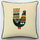 Embroidered Cushion Cover Combo Set of 2 | Green And Offwhite | Cotton Duck and Cotton Linen  | 16" X 16"