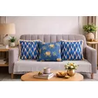 Juego de 3 fundas de cojín artesanales | Azul | Algodón | 40,6 x 40,6 cm