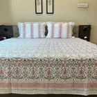 Sábana de algodón Floral Loom | Estampado a mano | Blanco-Melocotón | Tamaño Super King - 274 x 274 cm | Sábana con funda de almohada | Motivo de Jaipur