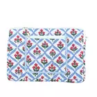 Mughal Meadow  Block Print Quilted  Cotton Laptop Sleeve With Front Pocket Blue 10"X15"
