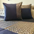 Colcha de lujo de brocado Banarasi | Azul marino | Colcha tamaño king con funda de cojín | Banarasi | Bordado Zari