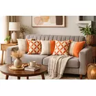 Juego de 5 fundas de cojín de estilo contemporáneo | Naranja y multicolor | Algodón lona y lino | 40,6 x 40,6 cm