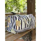 Palm Stripes  Block Print Quilted  Cotton Weekender Duffle Bag With Sling Belt Dark Blue 18"X18"