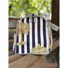 Palm Stripes  Block Print Quilted  Cotton Weekender Duffle Bag With Sling Belt Dark Blue 18"X18"