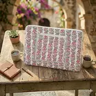 Rani Vines  Block Print Quilted  Cotton Laptop Sleeve With Front Pocket Peach 10"X15"