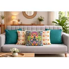 Juego de 5 fundas de cojín minimalistas | Azul turquesa y multicolor | Algodón y chenilla | 40,6 x 40,6 cm