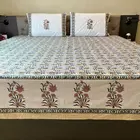 Sábana de algodón Floral Loom | Estampado a mano | Velora Azul-Mostaza | Tamaño King - 274 x 274 cm | Sábana con funda de almohada | Motivo Jaipur