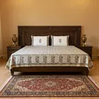 Sábana de algodón Floral Loom | Estampado a mano | Velora Azul-Mostaza | Tamaño King - 274 x 274 cm | Sábana con funda de almohada | Motivo Jaipur