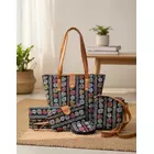 Sac à main bohème bleu coton - Ensemble 5 pièces pour femme