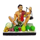 Krishnanagar Handmade Clay Gift & Décor | Standard- Sitting Human Figure Miniature Idol - Vegetable Seller