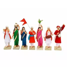 Handmade Clay Terracotta | VARKARI Set of 7 | Devotional Miniature Idols