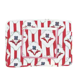 Funda acolchada de algodón con estampado de líneas ámbar para portátil, con bolsillo frontal, color rojo, 25 x 38 cm.