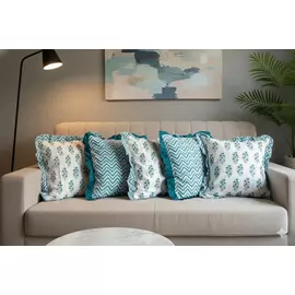 Juego de 5 fundas de cojín de estilo contemporáneo | Azul verdoso | Algodón suave cambray | 40,6 cm x 40,6 cm