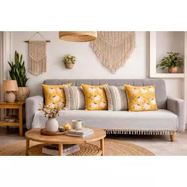 Juego de 5 fundas de cojín bordadas, texturizadas y artesanales | Blanco roto multicolor y mostaza | Algodón lona y lino | 40,6 x 40,6 cm