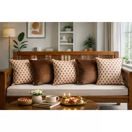 Juego de 5 fundas de cojín de estilo contemporáneo | Marrón y crema | terciopelo | 40,6 x 40,6 cm