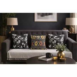 Juego de 3 fundas de cojín de estilo contemporáneo | Negro - Multicolor | Algodón y tela vaquera | 40,6 x 40,6 cm