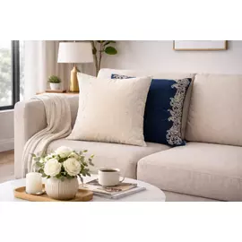 Juego de 2 fundas de cojín bordadas | Azul real y blanco roto | Terciopelo y seda flameada | 40,6 x 40,6 cm