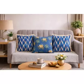 Juego de 3 fundas de cojín artesanales | Azul | Algodón | 40,6 x 40,6 cm