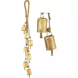 Handcrafted Antique Harmony Bells Cluster Hanging Christmas Decor - Gold Finish