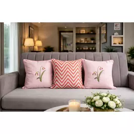 Juego de 3 fundas de cojín bordadas | Rosa palo | Seda dupión y algodón | 40,6 x 40,6 cm