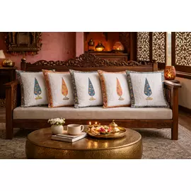 Juego de 5 fundas de cojín de estilo contemporáneo | Multicolor azul y naranja | Algodón mul | 40,6 x 40,6 cm