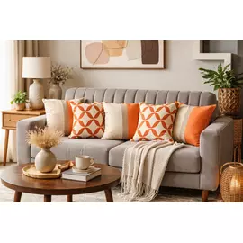 Juego de 5 fundas de cojín de estilo contemporáneo | Naranja y multicolor | Algodón lona y lino | 40,6 x 40,6 cm