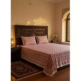 Sábana de algodón Floral Loom | Estampado a mano | Vino Prisma | Tamaño King - 274 x 274 cm | Sábana con funda de almohada | Motivo Jaipur