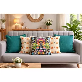 Juego de 5 fundas de cojín minimalistas | Azul turquesa y multicolor | Algodón y chenilla | 40,6 x 40,6 cm