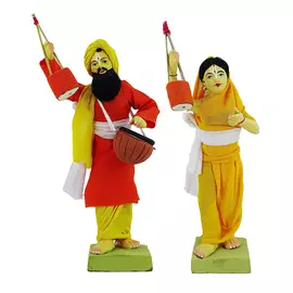 Krishnanagar Handmade Clay Human Figure Gift & Decor (Folk Singer Couple)